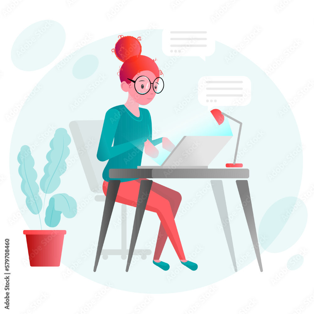 online working woman on computer sitting on chair 