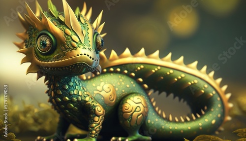 Generative AI of a green baby dragon on a green background