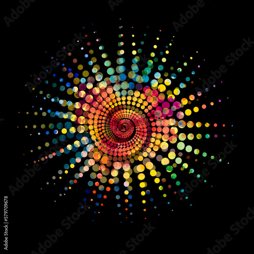 Abstract colorful sun. Mixed media. Vector illustration