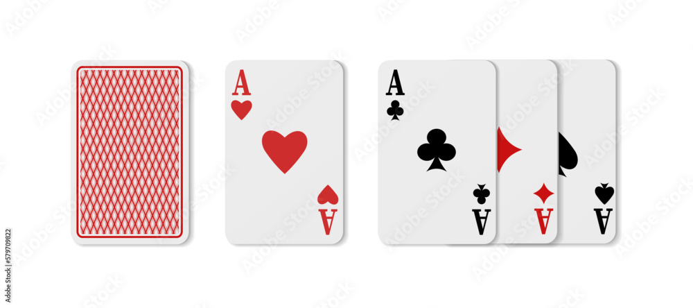 3s realistic vector icon. Playing cards of aces of diamonds clubs spades and hearts on white background. 3s realistic vector icon. Playing cards of aces of diamonds clubs spades and hearts on white background.