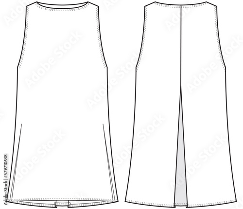 womens sleeveless crew neck tank top flat sketch vector illustration technical cad drawing template