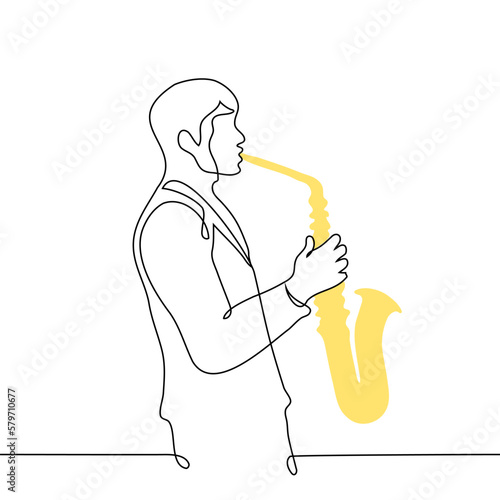 man playing the saxophone - one line drawing vector. male saxophonist concept