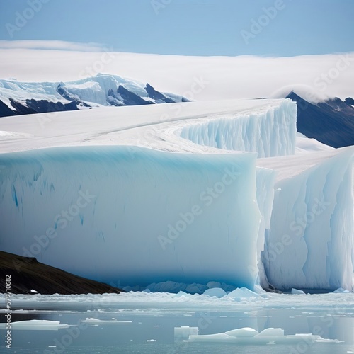 Melting glaciers rising ocean levels ecological disaster. Ai generated, day time, clear sky, mountain