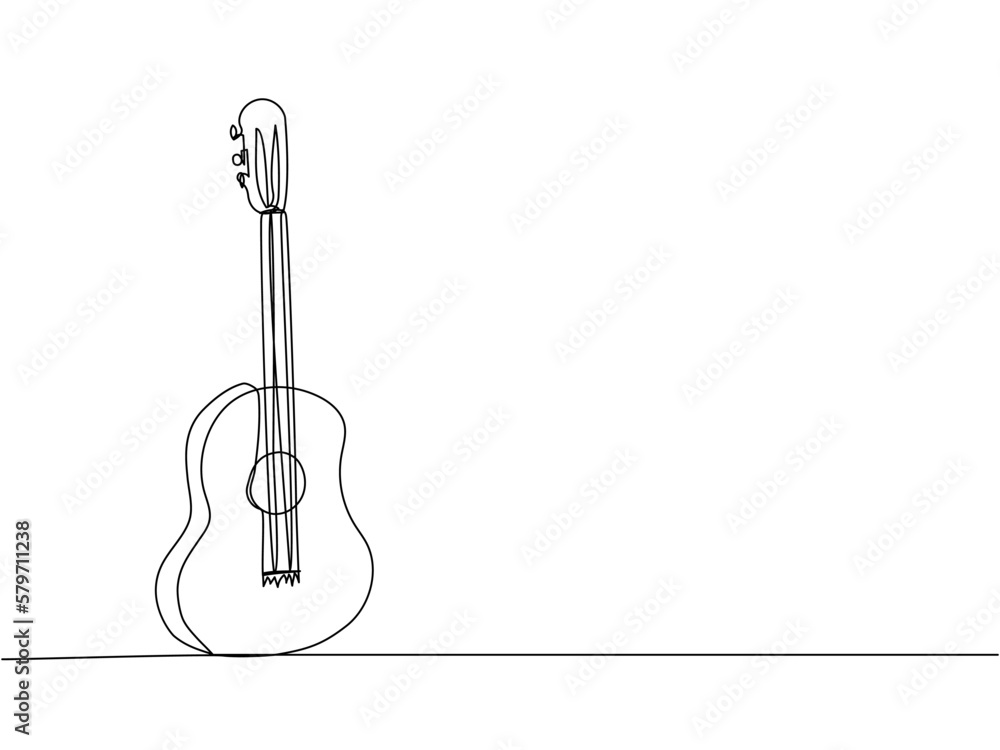 Acoustic guitar one line art. Continuous line drawing of musical, equipment, song, guitar, electric, melody, rock, volume, chord, bass, acoustic