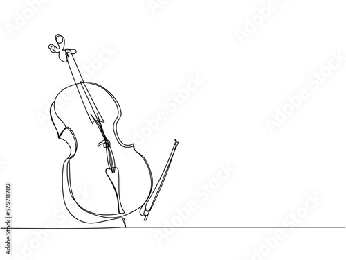 Cello one line art. Continuous line drawing of musical, melody, violin, vintage, music, retro, symphonic, orchestra, playing, instrument, fiddle, viola, symphony, musician, string.