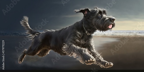 schnauzer breed dog running with energy, generative ai