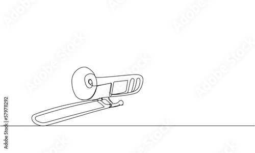 Trombone one line art. Continuous line drawing of musical, classical, symphony, trombone, blues, instruments, music, trumpet, orchestra, jazz, tuba.