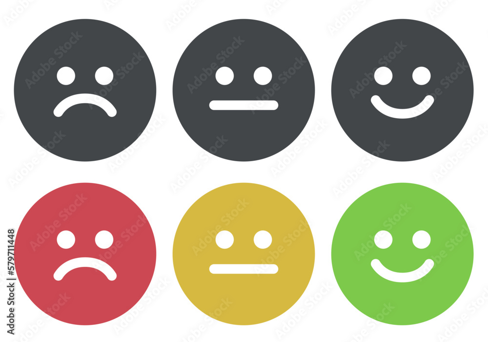 Rating scale or pain scale in the form of emoticons. From red to green smiley. Flat icons. Vector clipart isolated on white background. Rating scale or pain scale in the form of emoticons. From red to green smiley. Flat icons. Vector clipart isolated on white background.