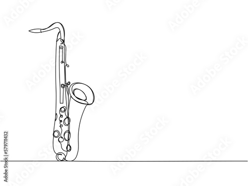 Saxophone one line art. Continuous line drawing of musical, melody, blues, saxophone, jazz, horn, music, sax, musician, trumpet, orchestra.