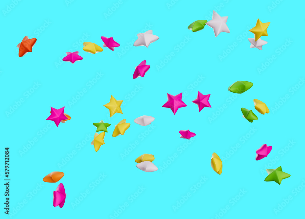 sprinkles, sprinkles in the form of stars, colored background 3d illustration