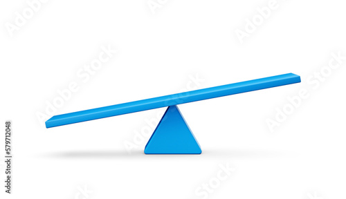 3d Blue Balance Weight seesaw, Leaning Left Side To The Ground On White Background, 3d illustration photo