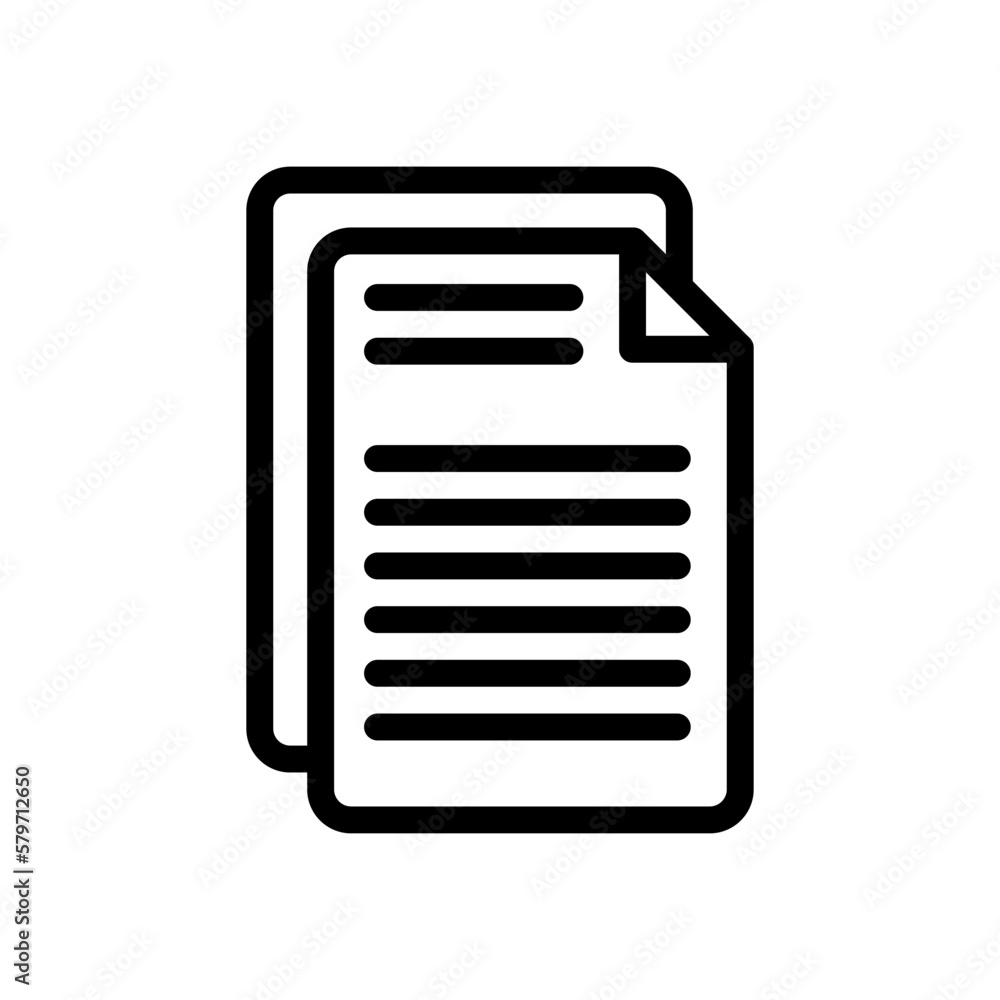 Black linear paper copy document icon on white background. Office note symbol. Line File symbol for web site design. Checklist icon. Black linear paper copy document icon on white background. Office note symbol. Line File symbol for web site design. Checklist icon.