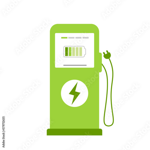 Symbol of charger station for electric cars. Green electricity energy consumption outline concept. Electromobility e-motion concept.