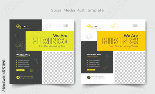 We are hiring job vacancy social media post, We are hiring job vacancy square web banner design.