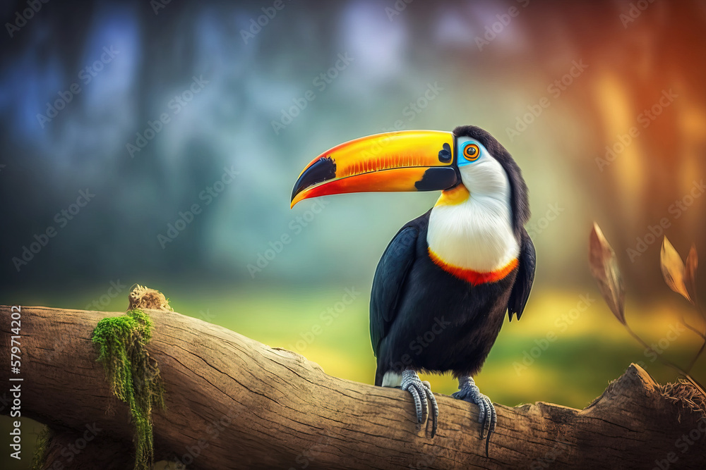 Obraz premium Toco toucan in the reserve of exotic tropical birds. Generative AI