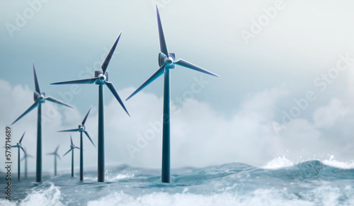 Wallpaper Mural Renewable Energy Concepts. Wind Power stand in the Sea. Wind Generated Water Electrolysis to produce Hydrogen. Carbon Neutral and Emission ,ESG for Clean Energy. Sustainable, Environmental Care Torontodigital.ca