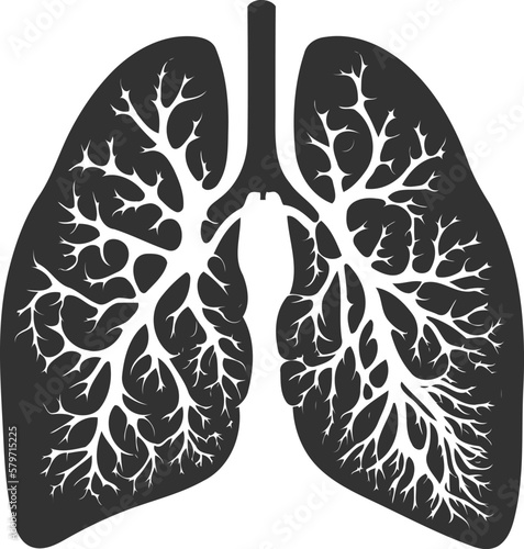 Black and white isolated lungs silhouette illustration.