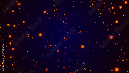 Abstract animated background. Animation of a Warm Golden Stars Texture on Black Space. Twinkling starry night sky animation light effect. Cosmic blue purple gradient background. 3D rendering.