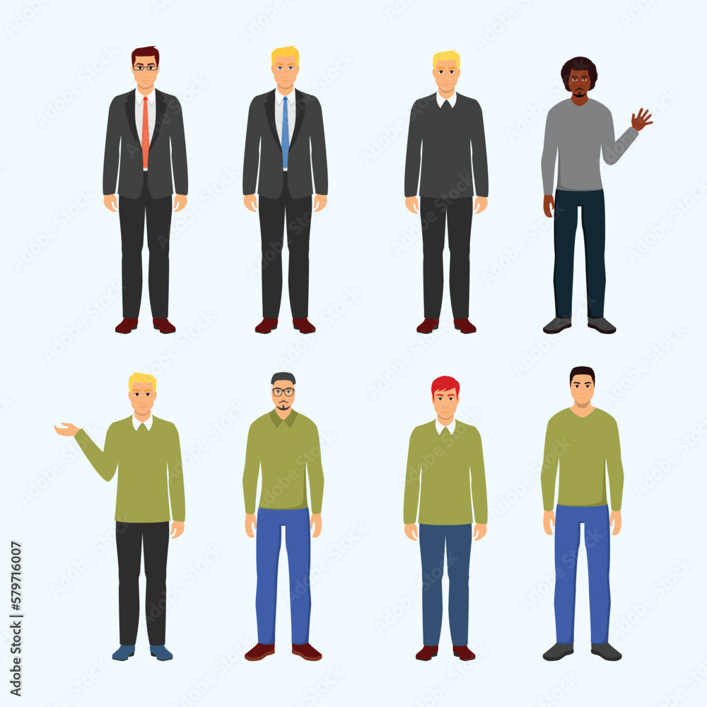 Vector Smart Guy office man Character Set