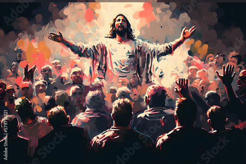 Fotobehang Abstract portrait of Jesus Christ and his believers