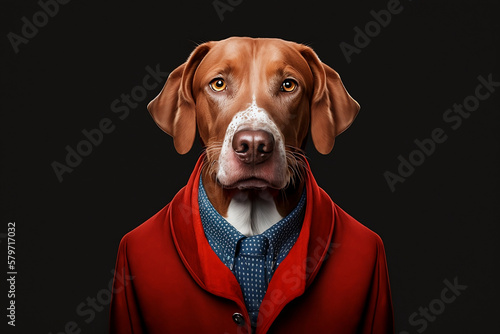A Dog in a Red Suit, A Creative Valentine's Day Stock Image of Animals in Red Suit. Generative AI  © ShadowHero58