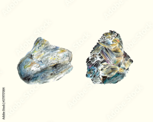 Ilustración científica de piedras dibujadas a mano con lápices de colores