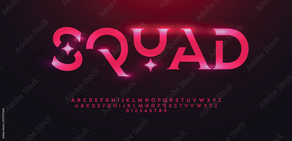 Squad font alphabet letters outline linear contour typography techno digital characters.