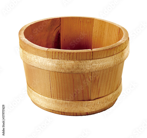 balde de madeira r√∫stica em fundo transparente - pote de madeira - cesta de madeira vazia photo