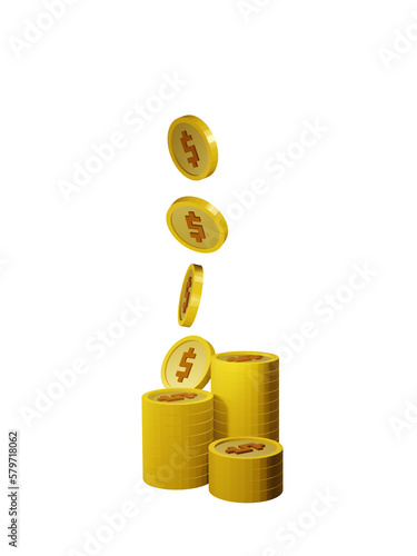 three stacks of dollar coins And there was a dollar coin falling to the ground behind it
