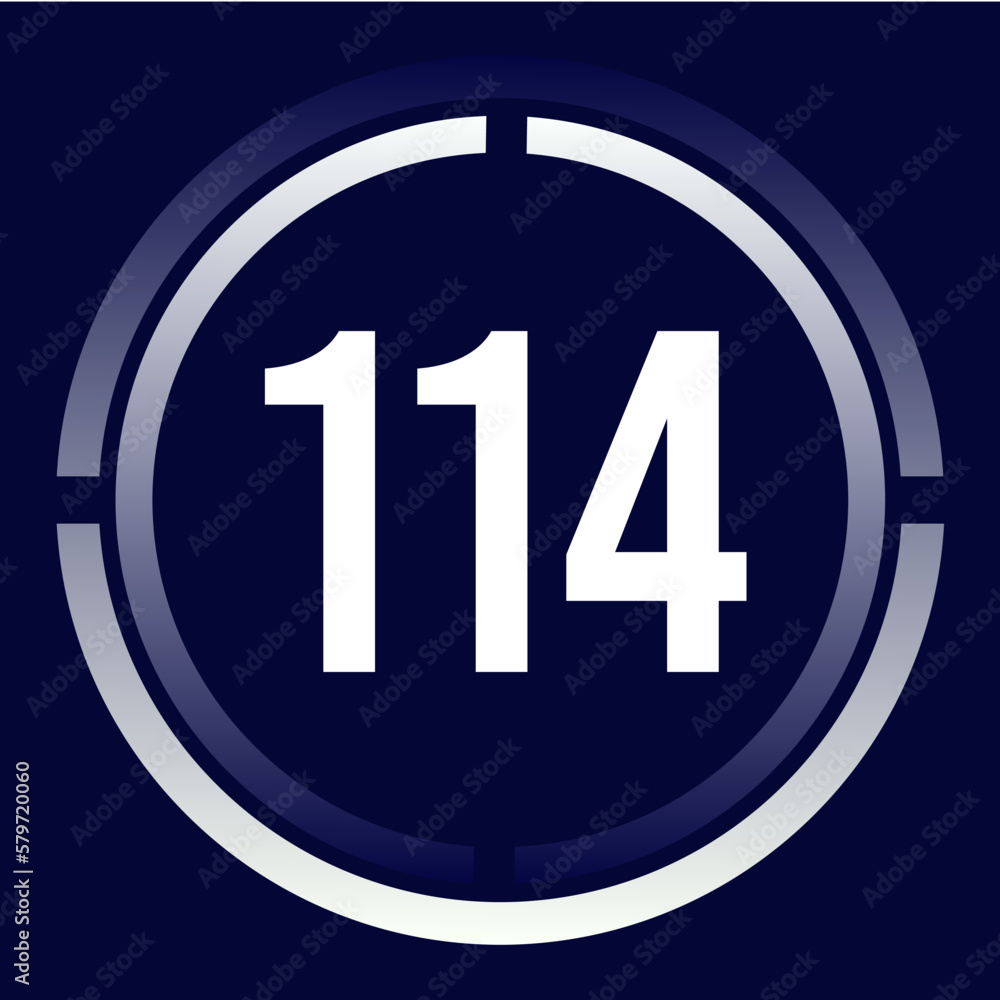 Number 114 design for business, print, books, movies, time-counting, companies in white, blue and blue gradient colors with half circles Number 114 design for business, print, books, movies, time-counting, companies in white, blue and blue gradient colors with half circles