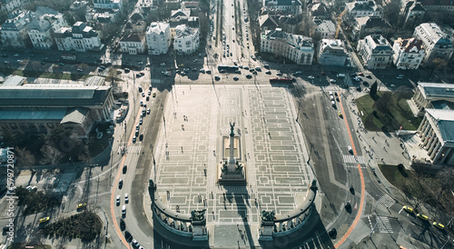 Photography Aerial view of the Heroes' Square and the Millennium Monument in Budapest
