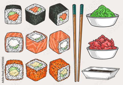 Maki rolls set colorful stickers
