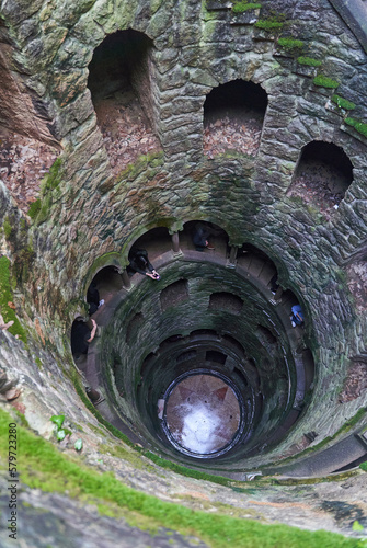 View of the well of initiation in the territory of Quinta da Regaleira, near the city of Sintra, Portugal. photo