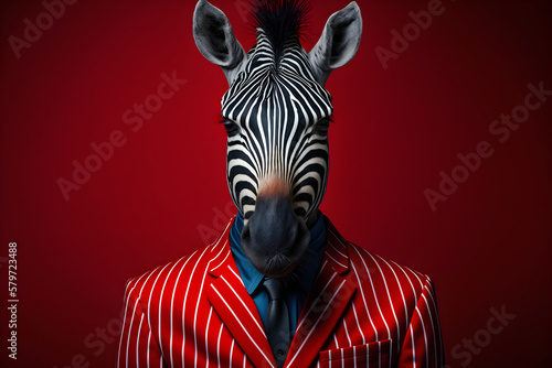 Sharp-Dressed Stripes  A Zebra in a Red Suit  A Creative Valentine s Day Stock Image of Animals in Red Suit. Generative AI 