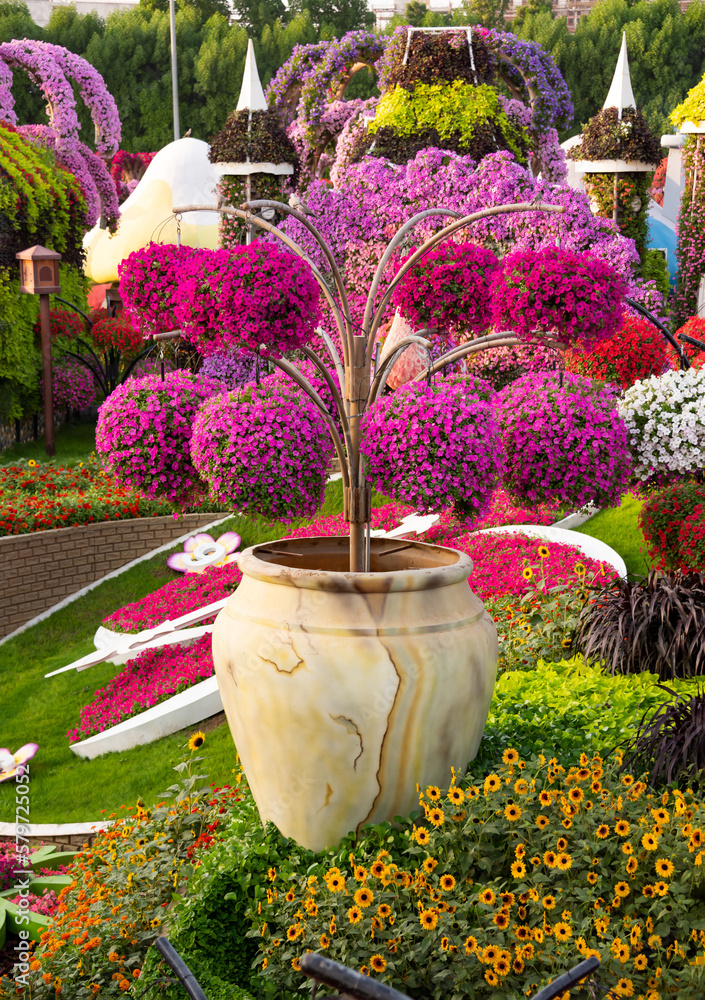 Fototapeta premium Miracle garden in Dubai, beautiful park with many flowers and decorations