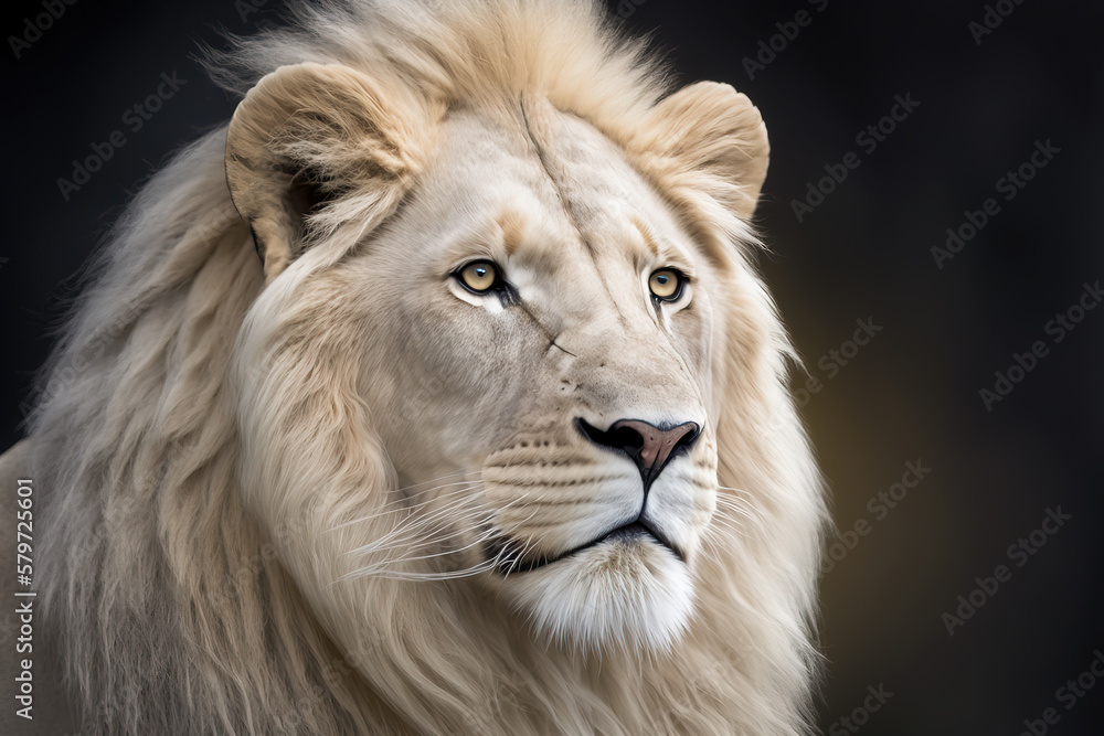 Majestic white lion. Magnificent Lion king. Wildlife animal. Digital ai art
