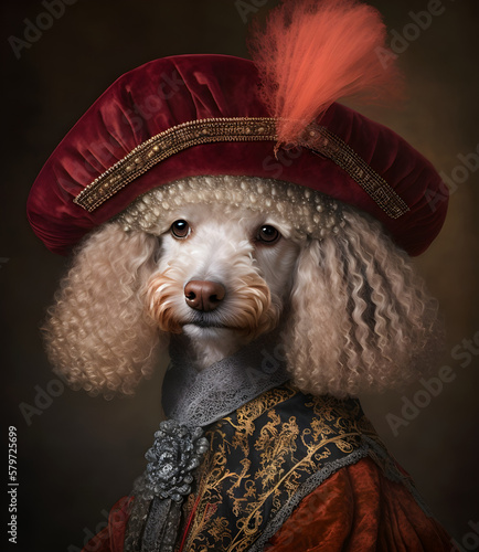portrait of a dog wearing vintage clothes,  illustration, generative ai