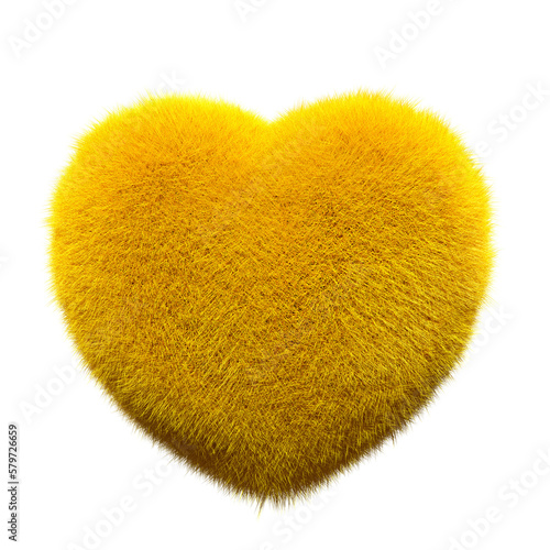 Yellow  heart Fur 3D element render, Typography fluffy style