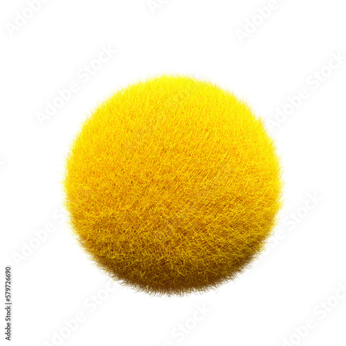 Yellow Ball Fur 3D element render, Typography fluffy style