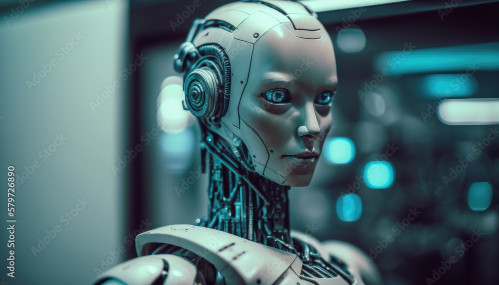 Modern robotics with a portrait of a state-of-the-art robot in a sleek laboratory setting. Generated AI