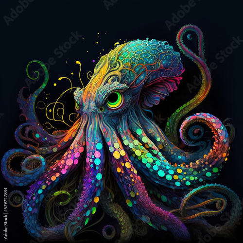 A psychadelic picture of an octopus