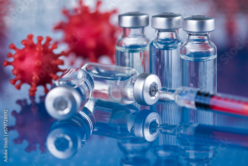 Close up medical syringe with a vaccine