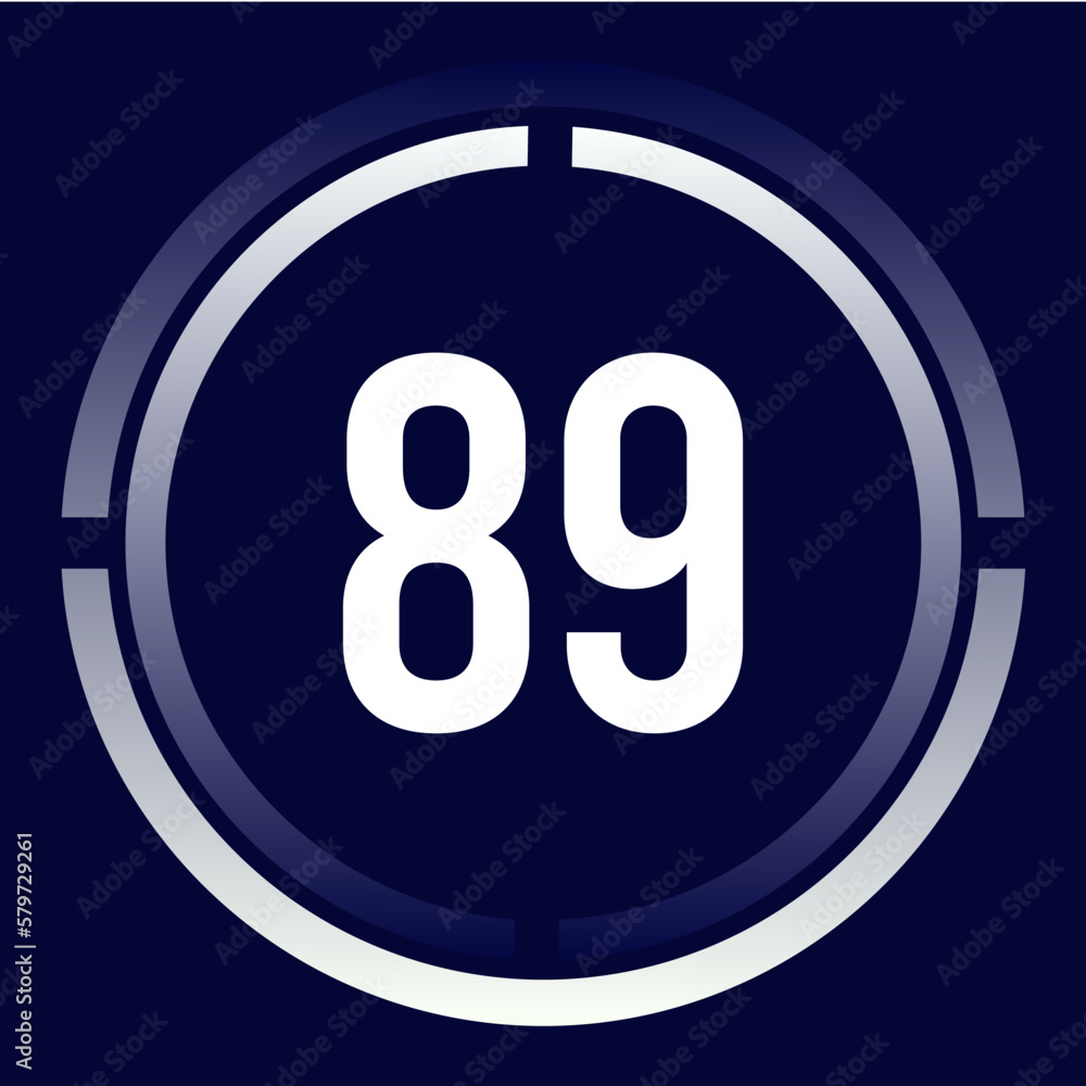 Naklejka premium Number 89 design for business, print, books, movies, time-counting, companies in white, blue and blue gradient colors with half circles.