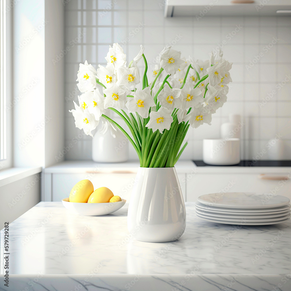 Spring narcissi in a vase. Ai generativ. Spring narcissi in a vase. Ai generativ.