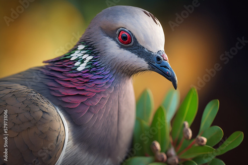 African Collard Dove or pigeon close-up. Colorful feathers and red eyes. Stunning birds and animals in nature travel or wildlife photography made with Generative AI © AmazingArts