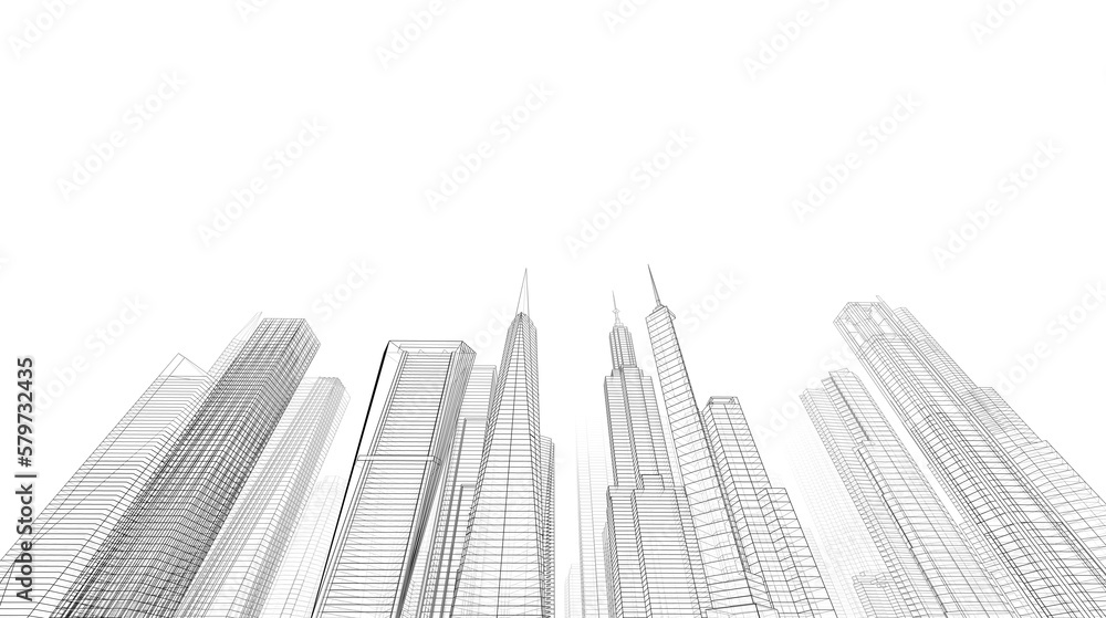 Naklejka premium Skyscrapers in the city 3d rendering