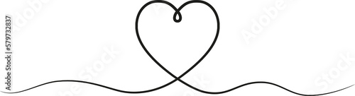 One line drawn heart. Continuous one line drawing of heart ribbon.