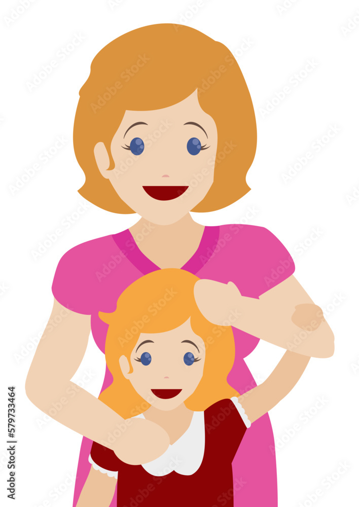 Tender blonde mother and daughter hug scene in flat style, Vector illustration. Tender blonde mother and daughter hug scene in flat style, Vector illustration.