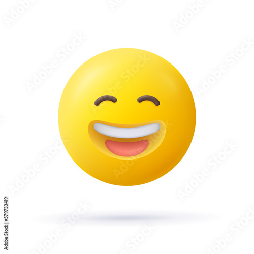 Yellow emoji face smile of joy. Happy laughing emoticon. 3d vector icon. Cartoon minimal style.