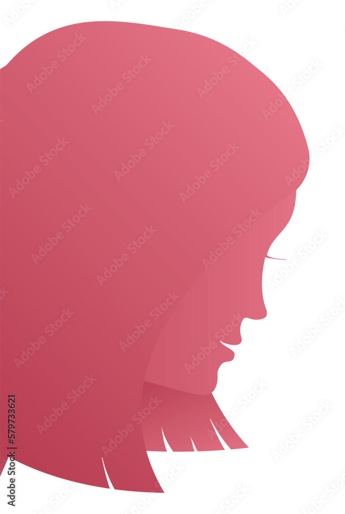 Pink woman face silhouette peeking out from left, Vector illustration Pink woman face silhouette peeking out from left, Vector illustration